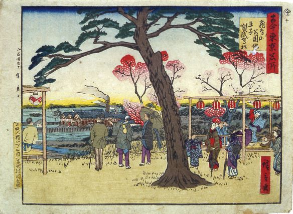 HP用.錦絵「古今東京名所 飛鳥山公園地王子製紙会社」(歌川広重(三代)画/明治16年)